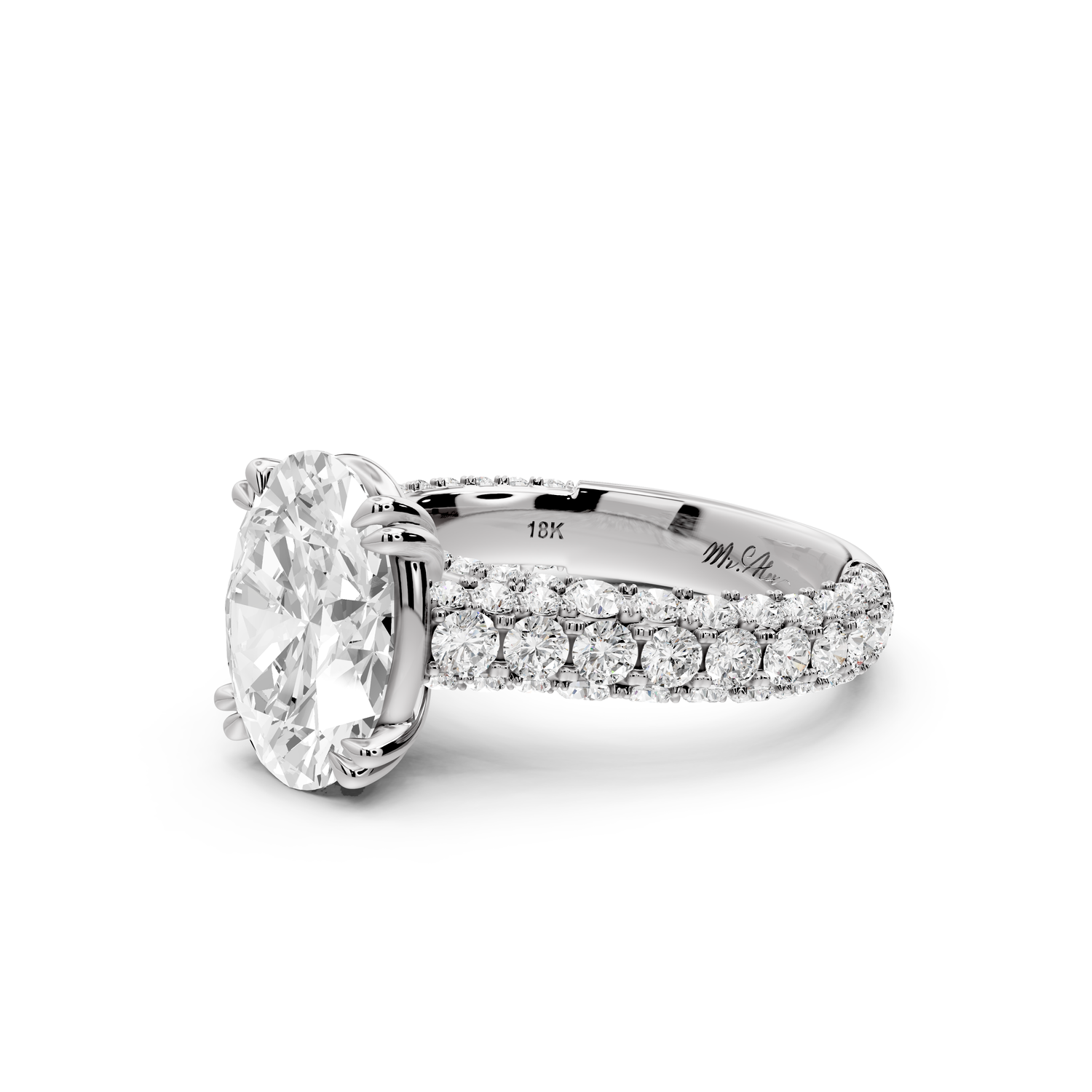 Clarissa - 3ct 14k white gold oval Diamond double talon prongs with a diamond bridge rollover pave cathedral engagment ring