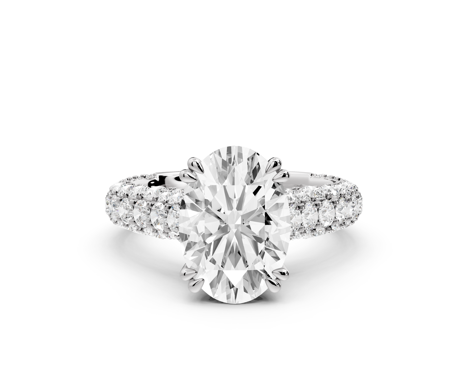 Clarissa - 3ct 14k white gold oval Diamond double talon prongs with a diamond bridge rollover pave cathedral engagment ring