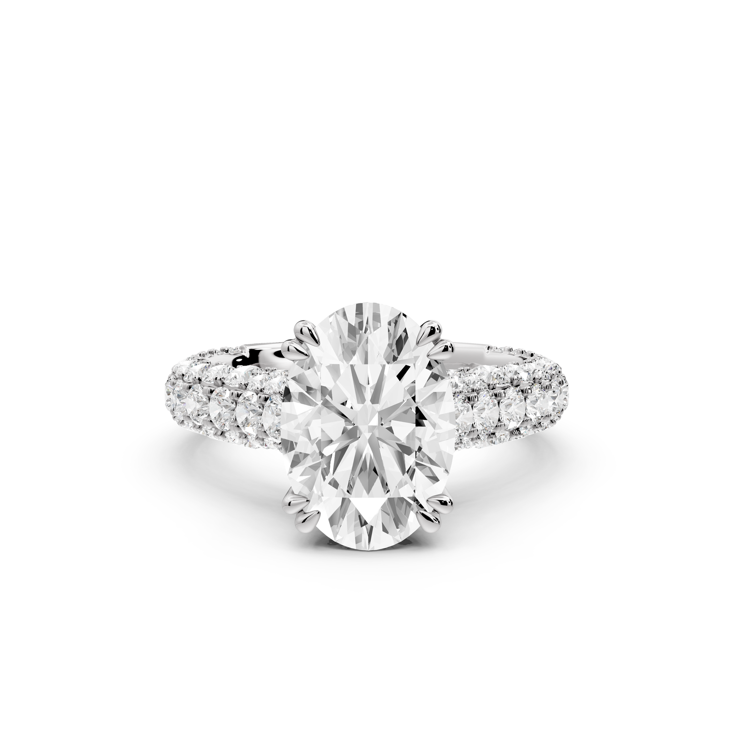 Clarissa - 3ct 14k white gold oval Diamond double talon prongs with a diamond bridge rollover pave cathedral engagment ring
