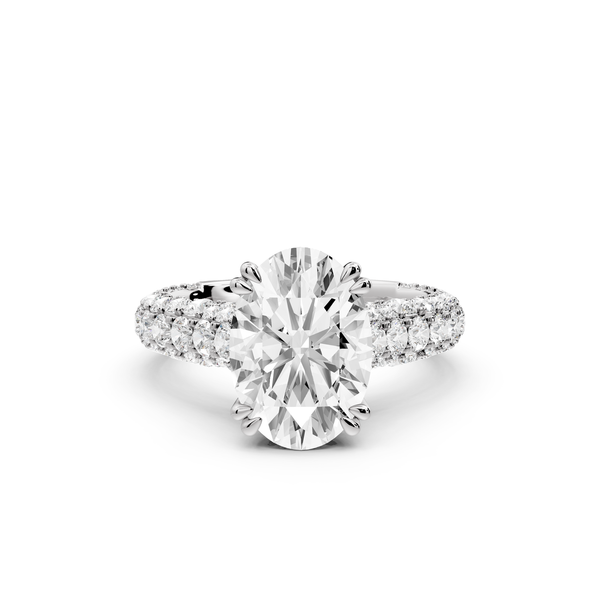 Clarissa - 3ct 14k white gold oval Diamond double talon prongs with a diamond bridge rollover pave cathedral engagment ring