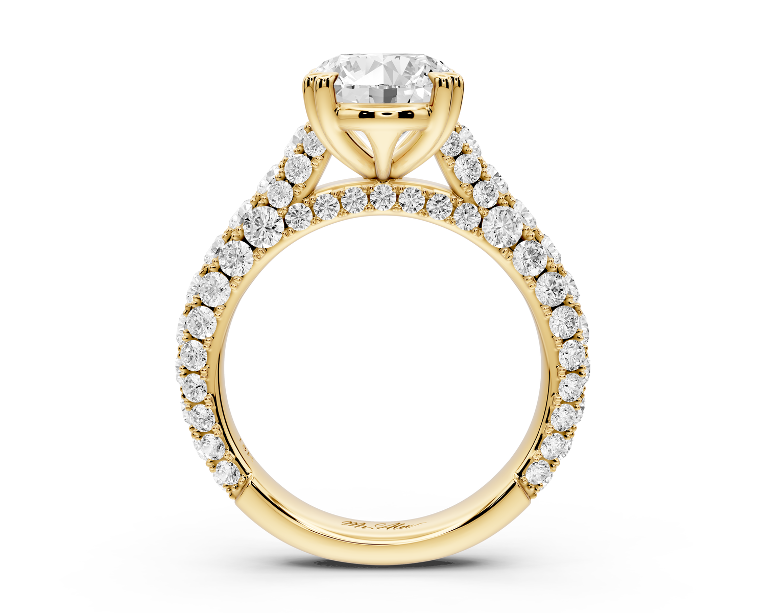 Clarissa - 3ct 14k yellow gold oval Diamond double talon prongs with a diamond bridge rollover pave cathedral engagment ring