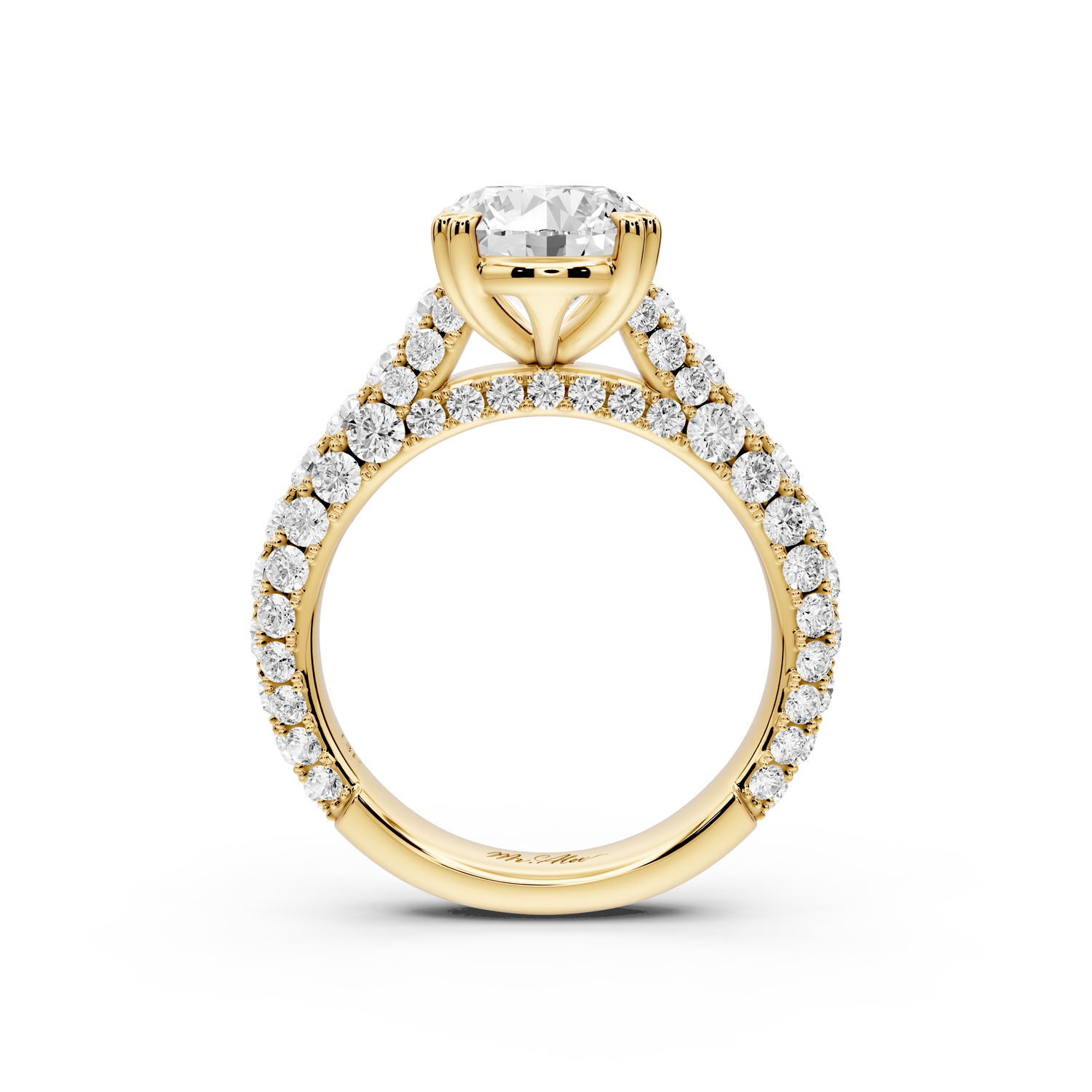 Clarissa - 3ct 14k yellow gold oval Diamond double talon prongs with a diamond bridge rollover pave cathedral engagment ring