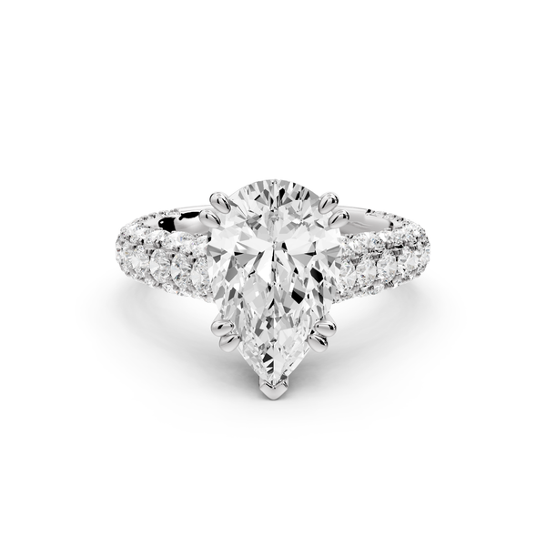 Clarissa - 3ct 14k white gold pear Diamond double talon prongs with a diamond bridge rollover pave cathedral engagment ring