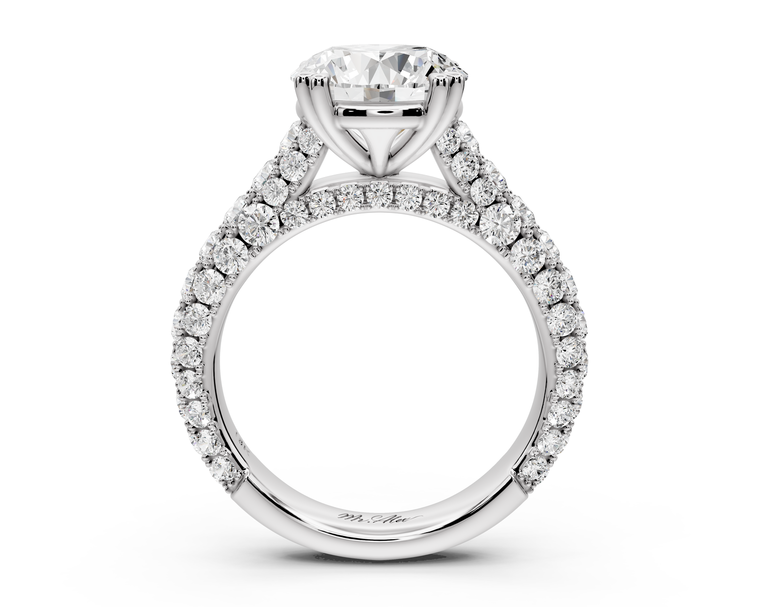 Clarissa - 3ct 14k white gold round Diamond double talon prongs with a diamond bridge rollover pave cathedral engagment ring