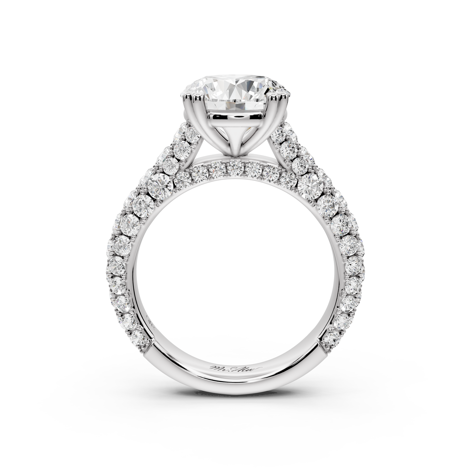 Clarissa - 3ct 14k white gold round Diamond double talon prongs with a diamond bridge rollover pave cathedral engagment ring