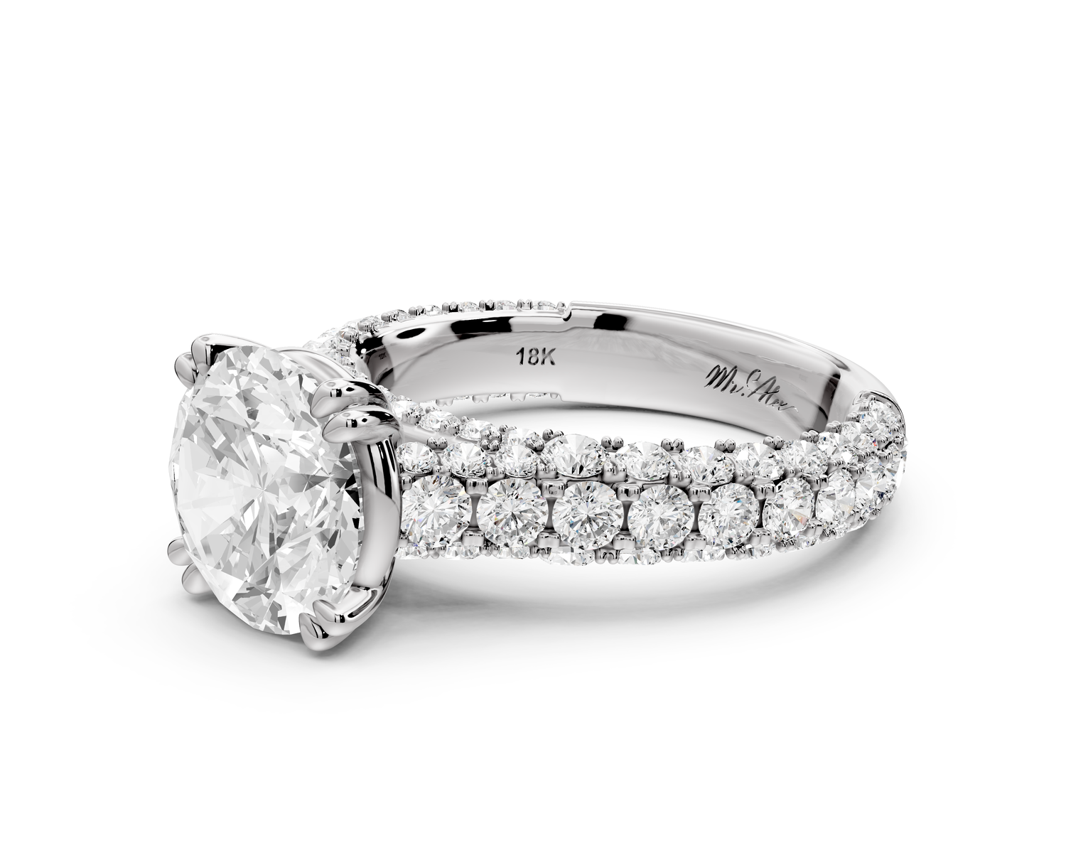 Clarissa - 3ct 14k white gold round Diamond double talon prongs with a diamond bridge rollover pave cathedral engagment ring