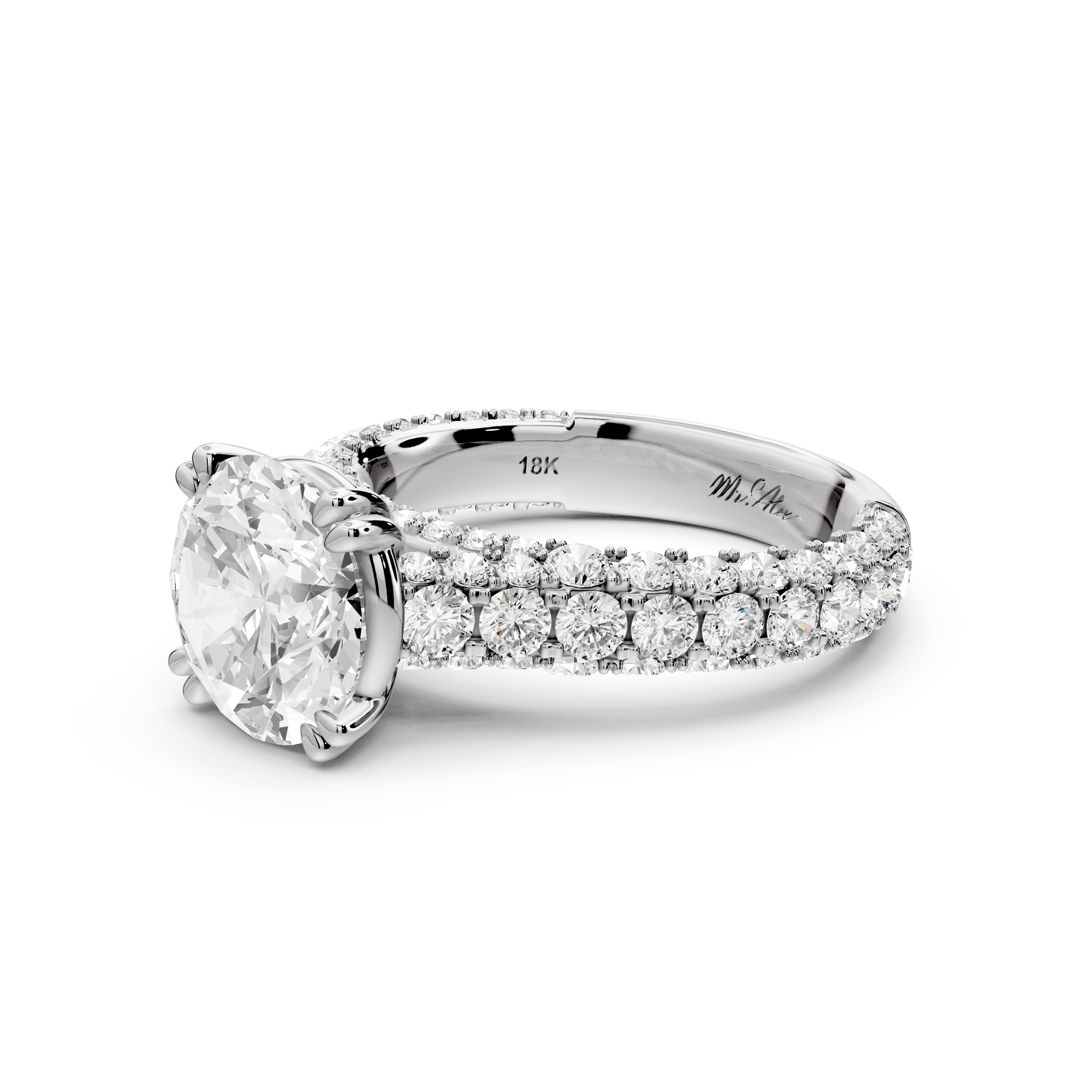 Clarissa - 3ct 14k white gold round Diamond double talon prongs with a diamond bridge rollover pave cathedral engagment ring