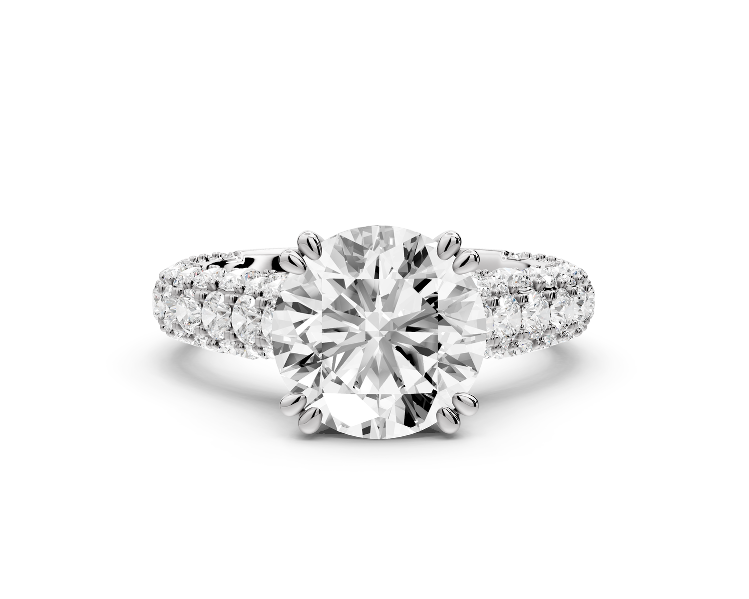Clarissa - 3ct 14k white gold round Diamond double talon prongs with a diamond bridge rollover pave cathedral engagment ring