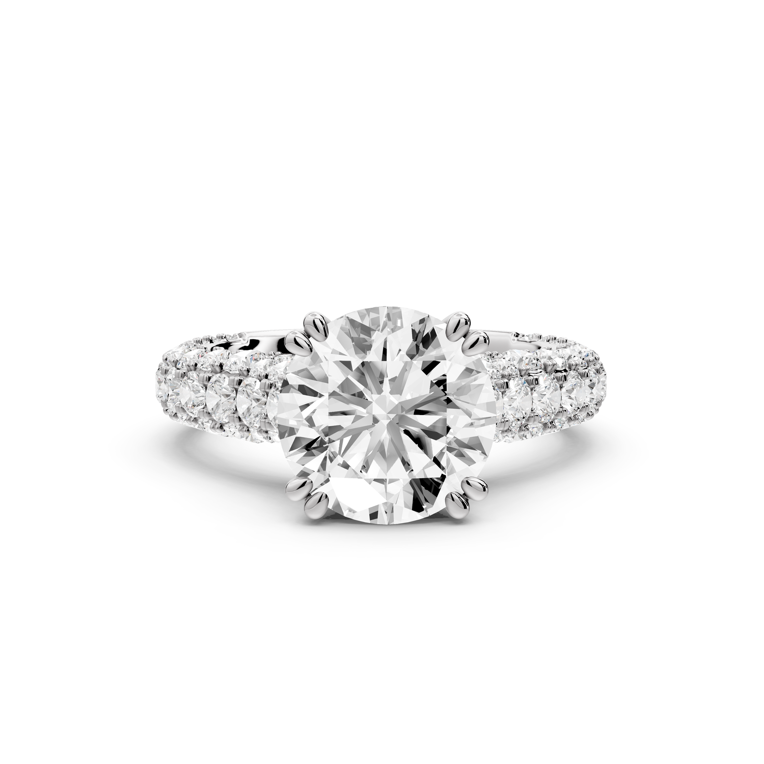Clarissa - 3ct 14k white gold round Diamond double talon prongs with a diamond bridge rollover pave cathedral engagment ring