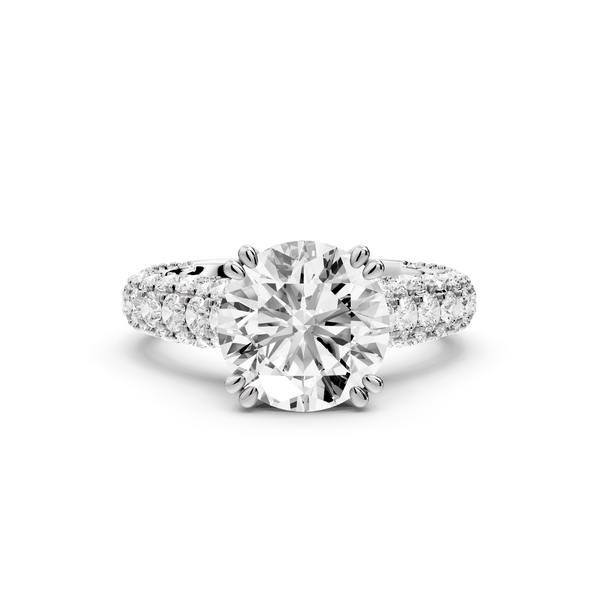Clarissa - 3ct 14k white gold round Diamond double talon prongs with a diamond bridge rollover pave cathedral engagment ring