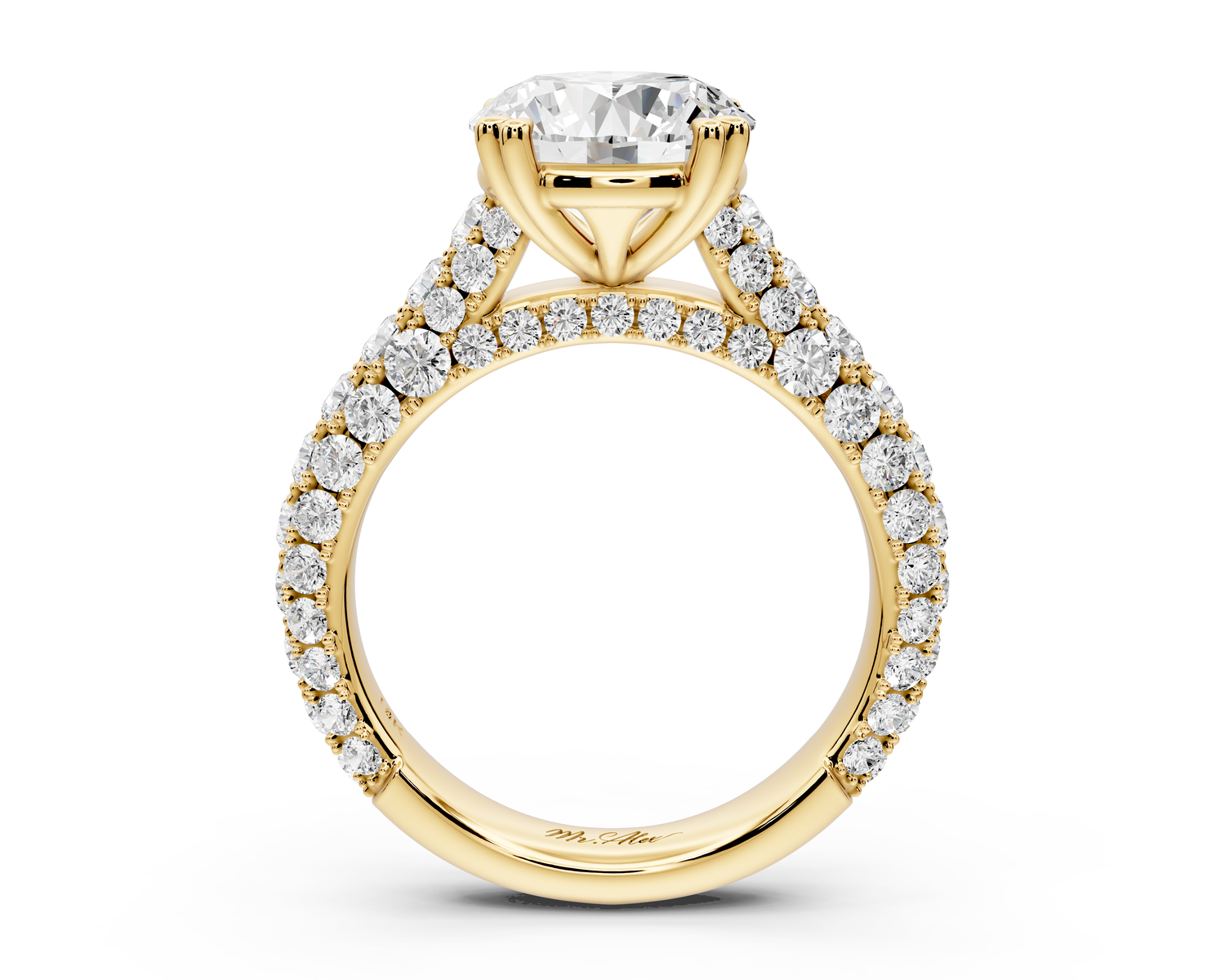 Clarissa - 3ct 14k yellow gold round Diamond double talon prongs with a diamond bridge rollover pave cathedral engagment ring