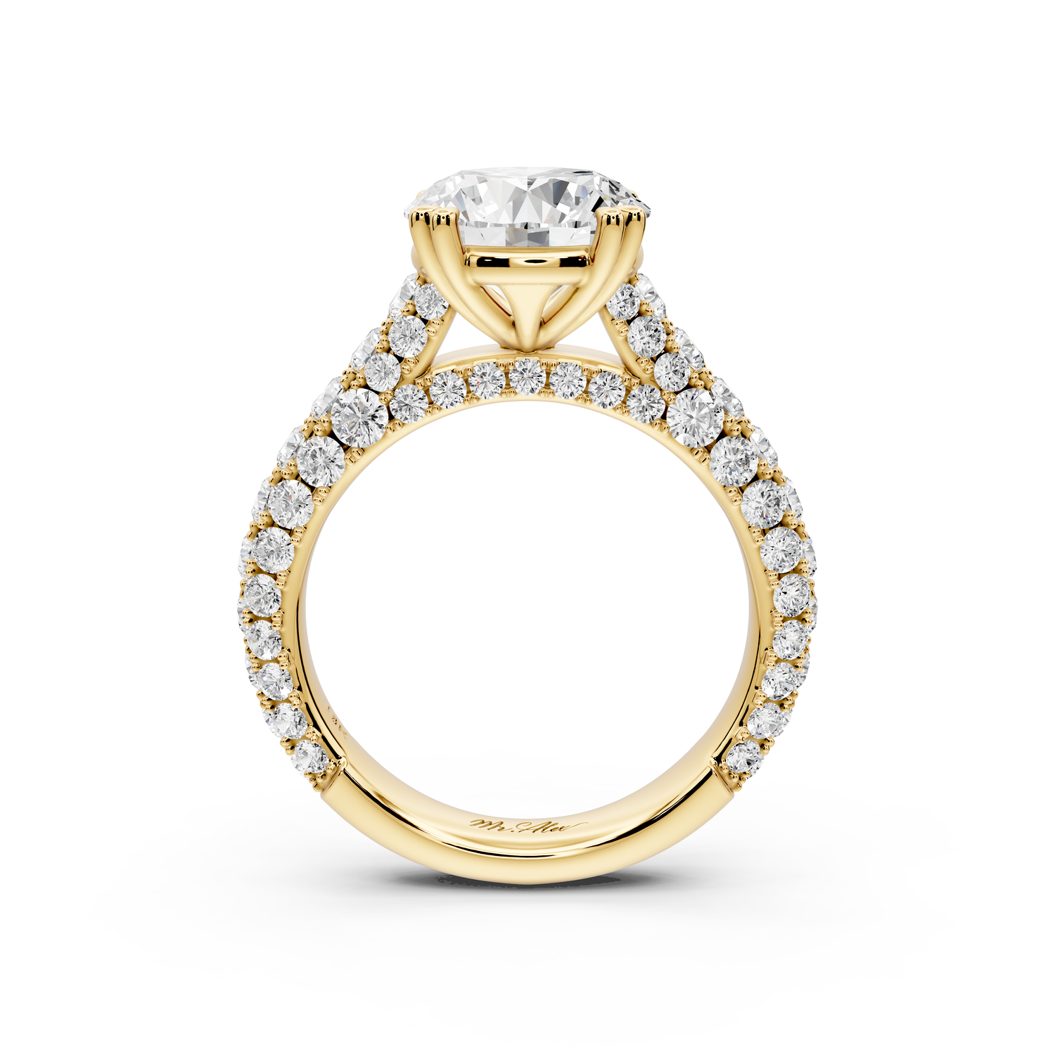 Clarissa - 3ct 14k yellow gold round Diamond double talon prongs with a diamond bridge rollover pave cathedral engagment ring