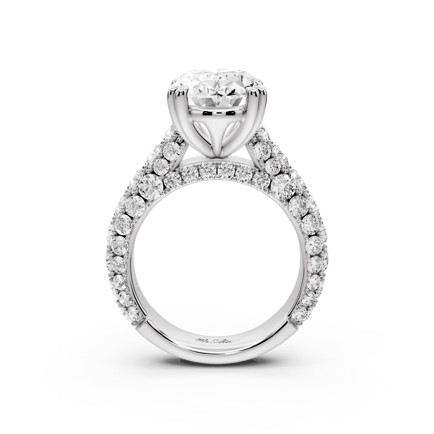 Clarissa - 4ct 14k white gold oval Diamond double talon prongs with a diamond bridge rollover pave cathedral engagment ring