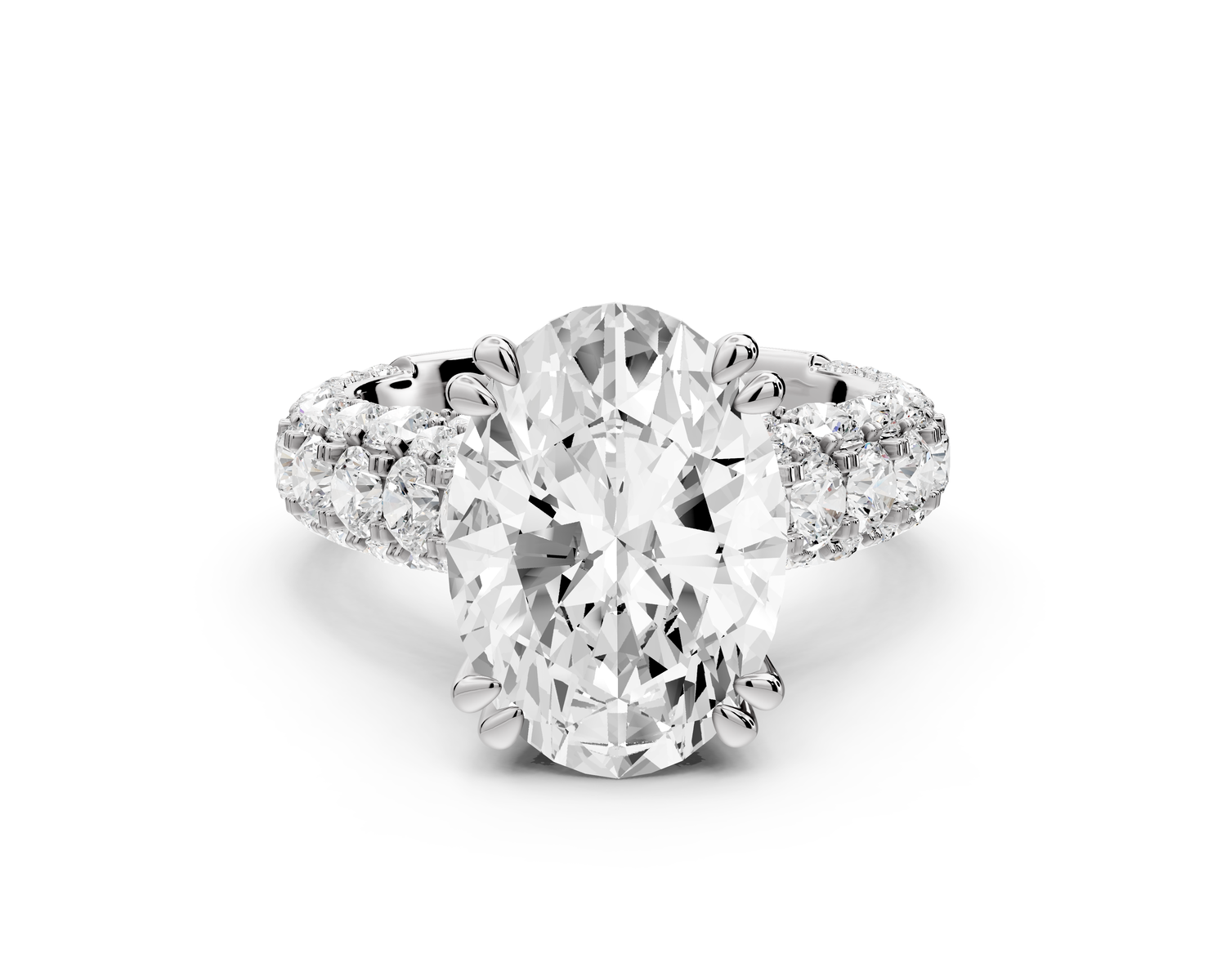 Clarissa - 4ct 14k white gold oval Diamond double talon prongs with a diamond bridge rollover pave cathedral engagment ring