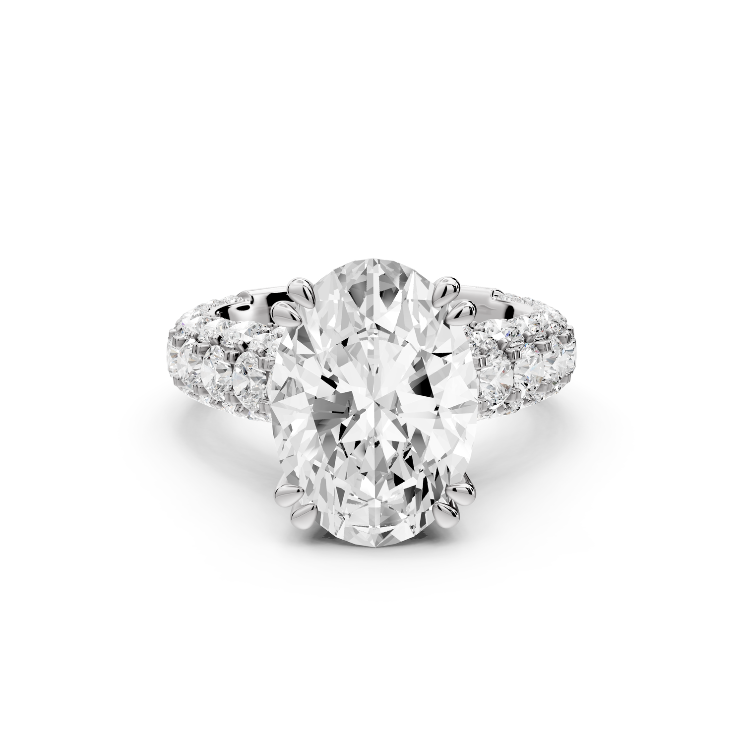 Clarissa - 4ct 14k white gold oval Diamond double talon prongs with a diamond bridge rollover pave cathedral engagment ring