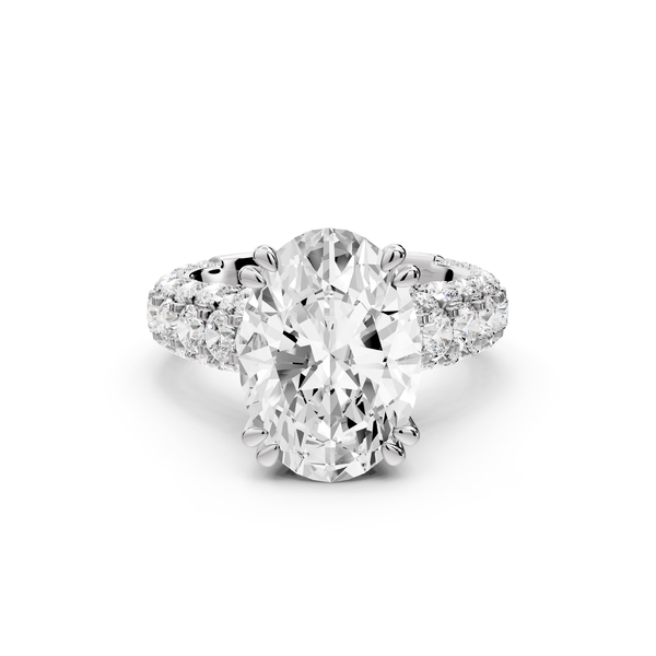 Clarissa - 4ct 14k white gold oval Diamond double talon prongs with a diamond bridge rollover pave cathedral engagment ring