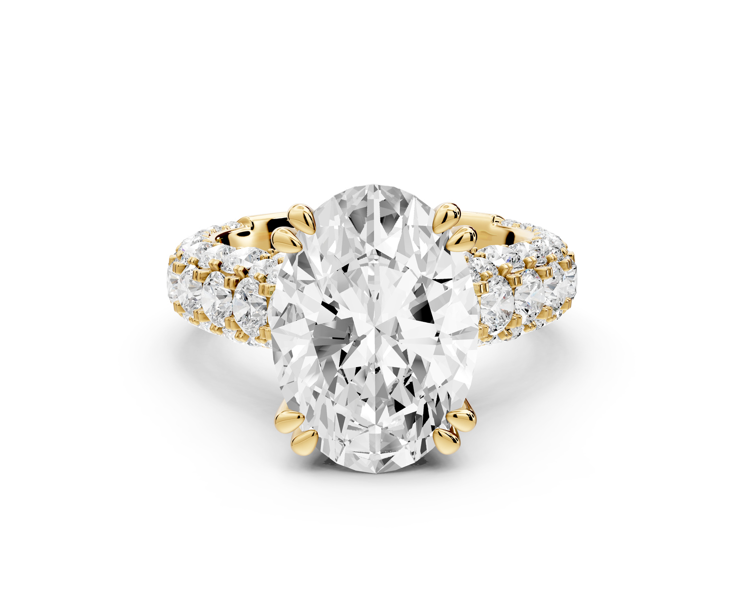 Clarissa - 4ct 14k yellow gold oval Diamond double talon prongs with a diamond bridge rollover pave cathedral engagment ring