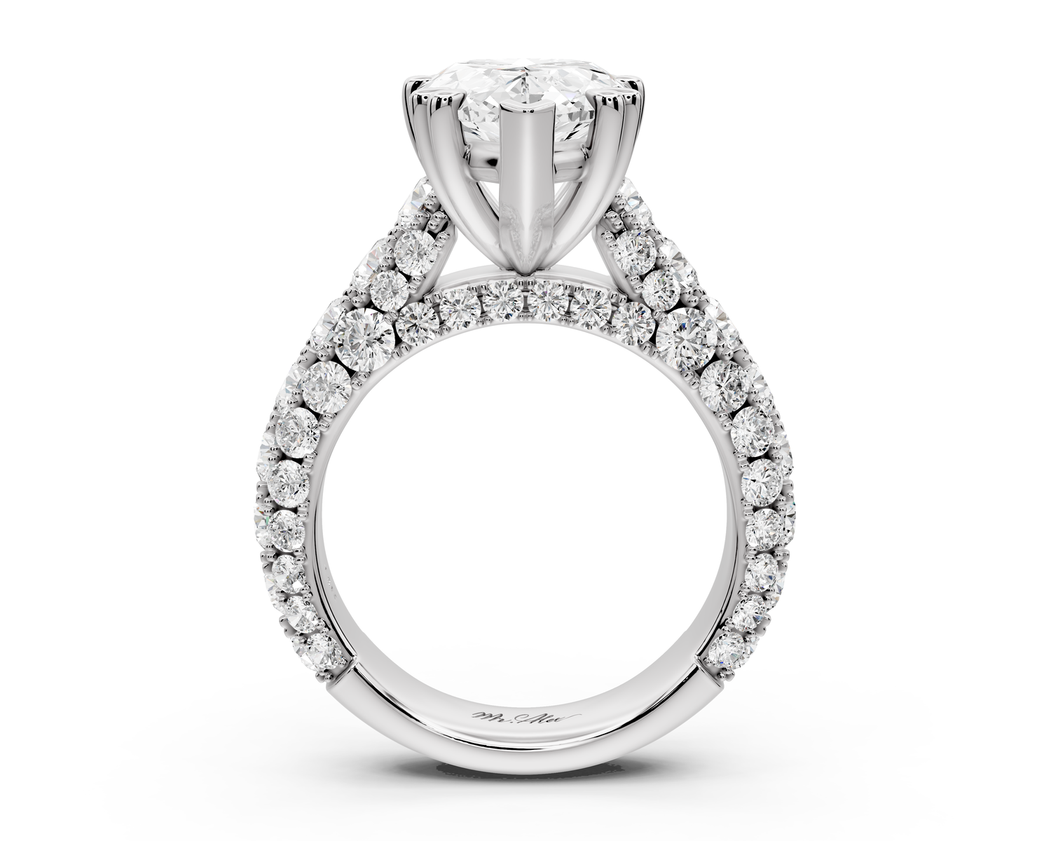 Clarissa - 4ct 18k white gold pear Diamond double talon prongs with a diamond bridge rollover pave cathedral engagment ring