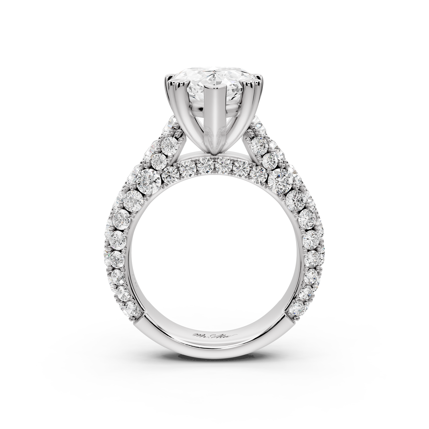 Clarissa - 4ct 18k white gold pear Diamond double talon prongs with a diamond bridge rollover pave cathedral engagment ring