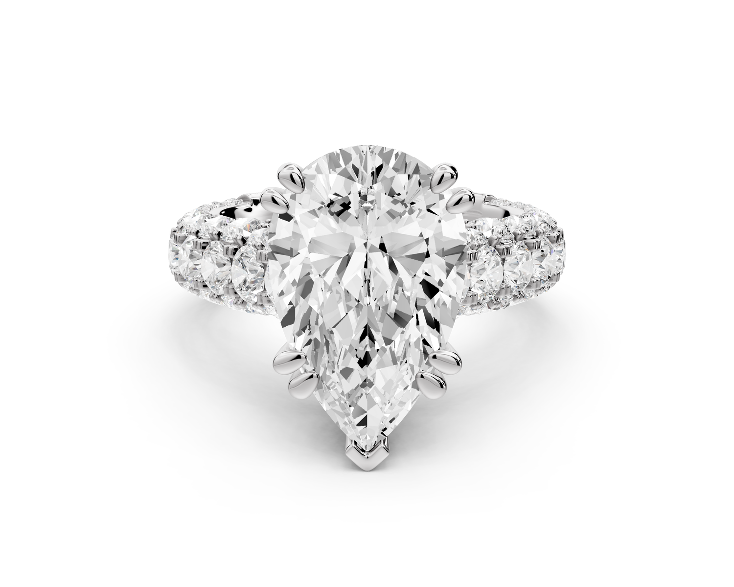 Clarissa - 4ct 14k white gold pear Diamond double talon prongs with a diamond bridge rollover pave cathedral engagment ring