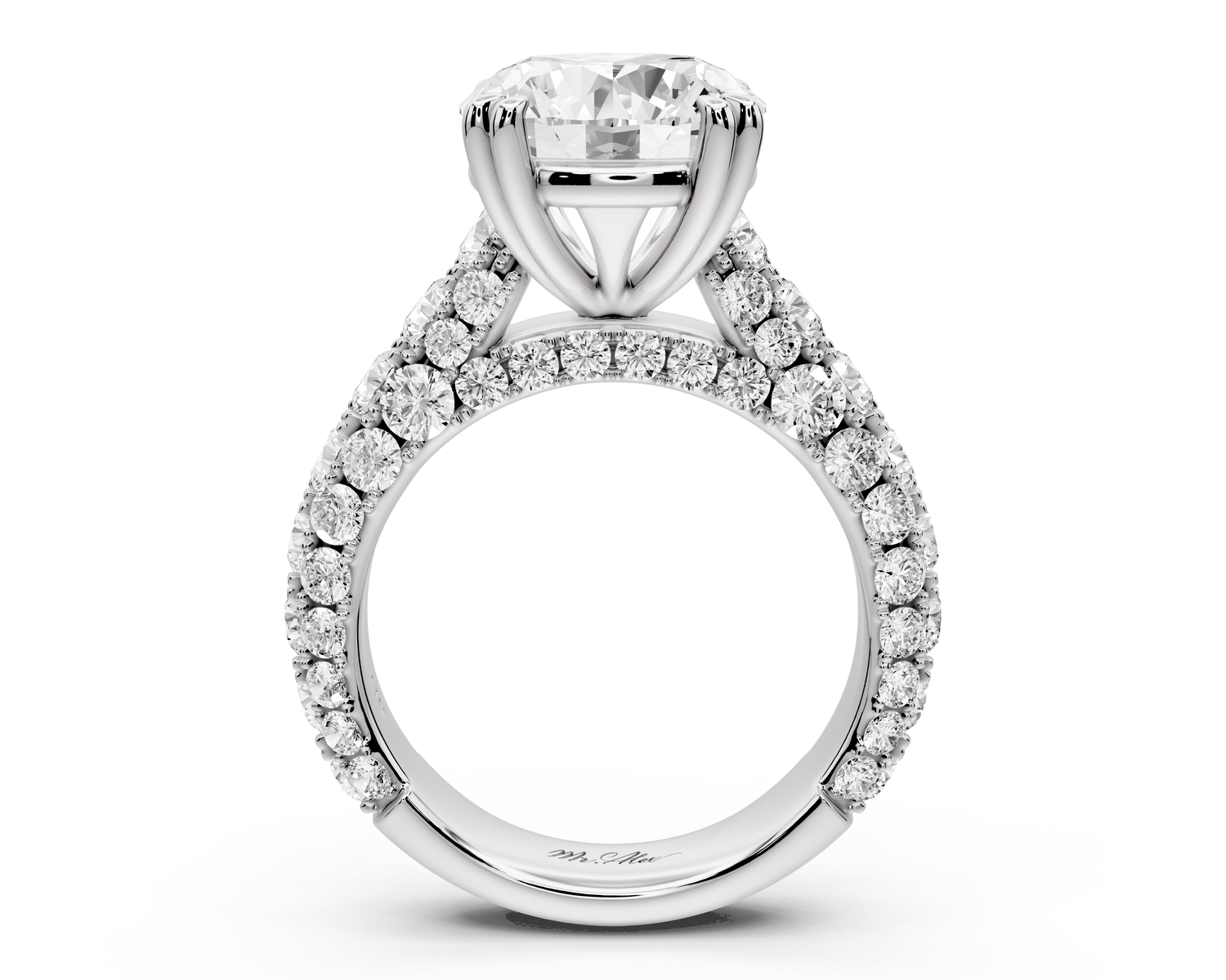 Clarissa - 4ct 14k white gold round Diamond double talon prongs with a diamond bridge rollover pave cathedral engagment ring