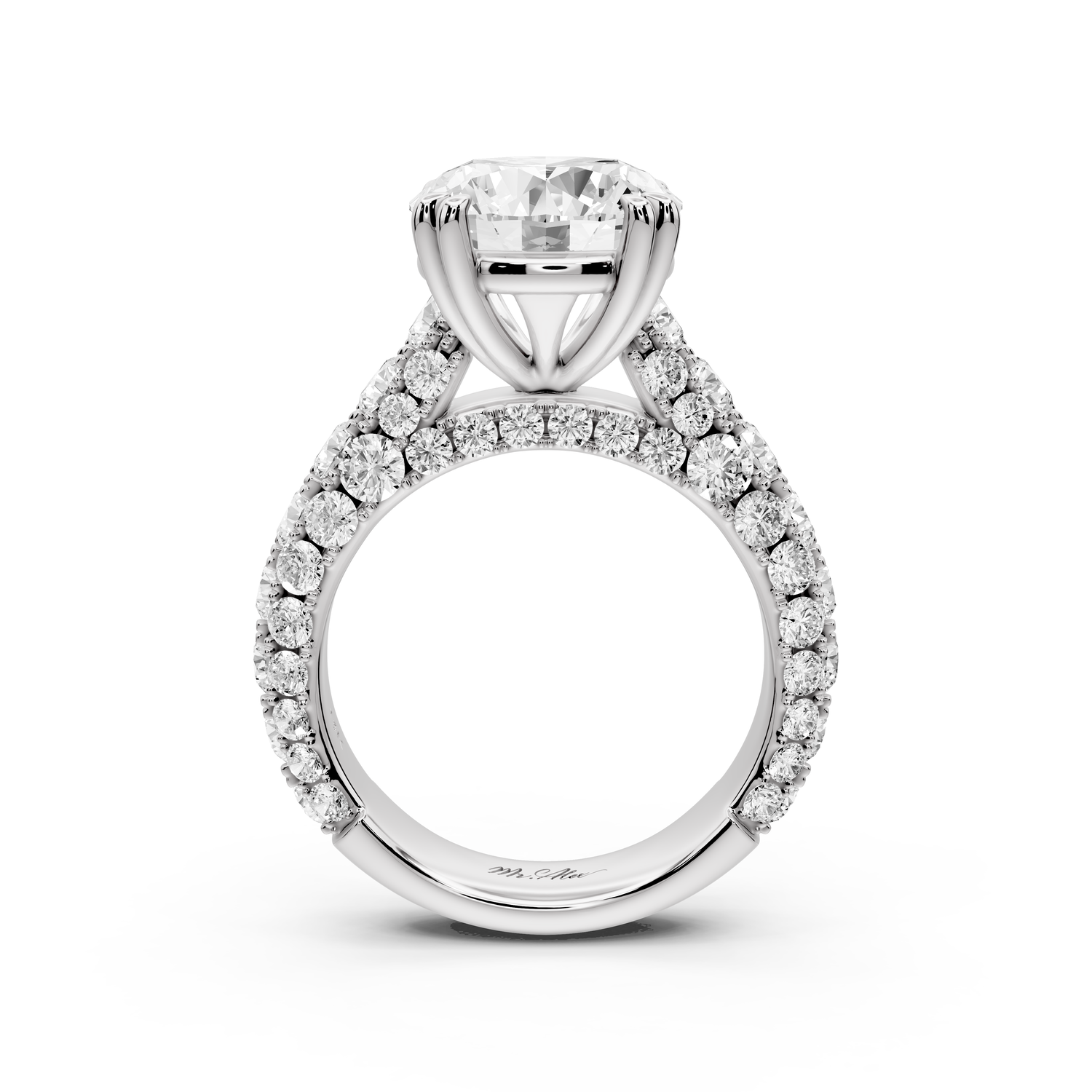 Clarissa - 4ct 14k white gold round Diamond double talon prongs with a diamond bridge rollover pave cathedral engagment ring