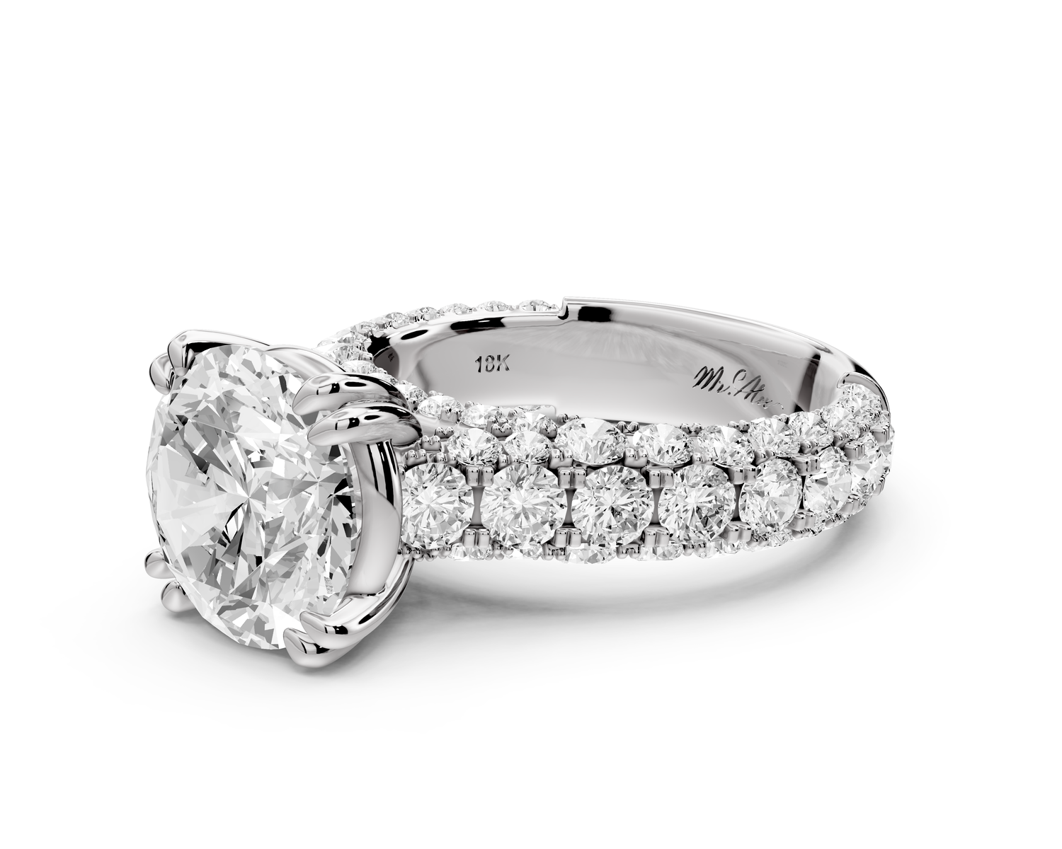 Clarissa - 4ct 14k white gold round Diamond double talon prongs with a diamond bridge rollover pave cathedral engagment ring