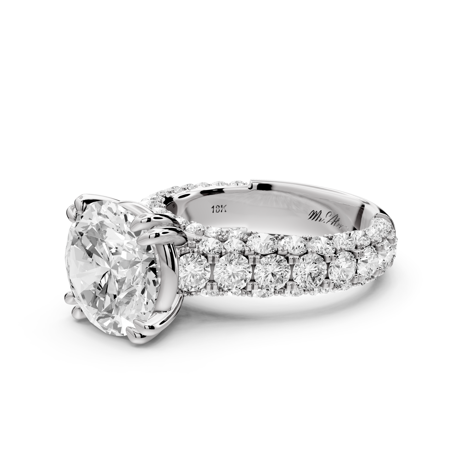 Clarissa - 4ct 14k white gold round Diamond double talon prongs with a diamond bridge rollover pave cathedral engagment ring
