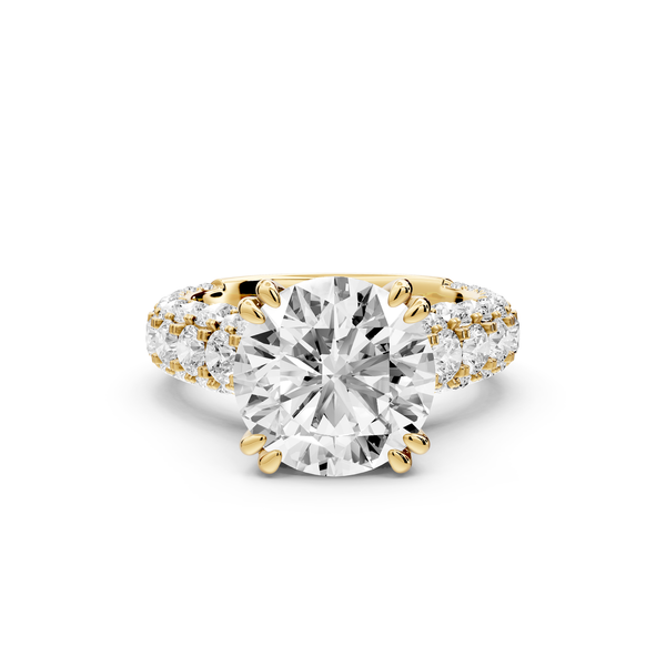 Clarissa - 4ct 14k yellow gold round Diamond double talon prongs with a diamond bridge rollover pave cathedral engagment ring