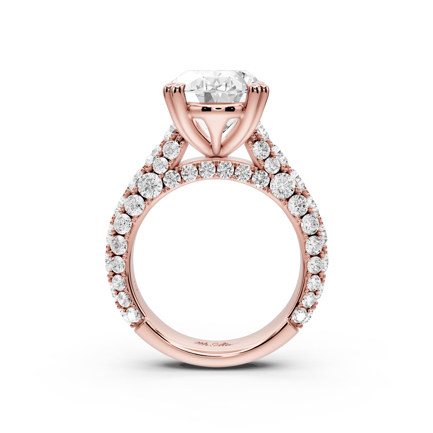 Clarissa - 5ct 14k rose gold oval Diamond double talon prongs with a diamond bridge rollover pave cathedral engagment ring
