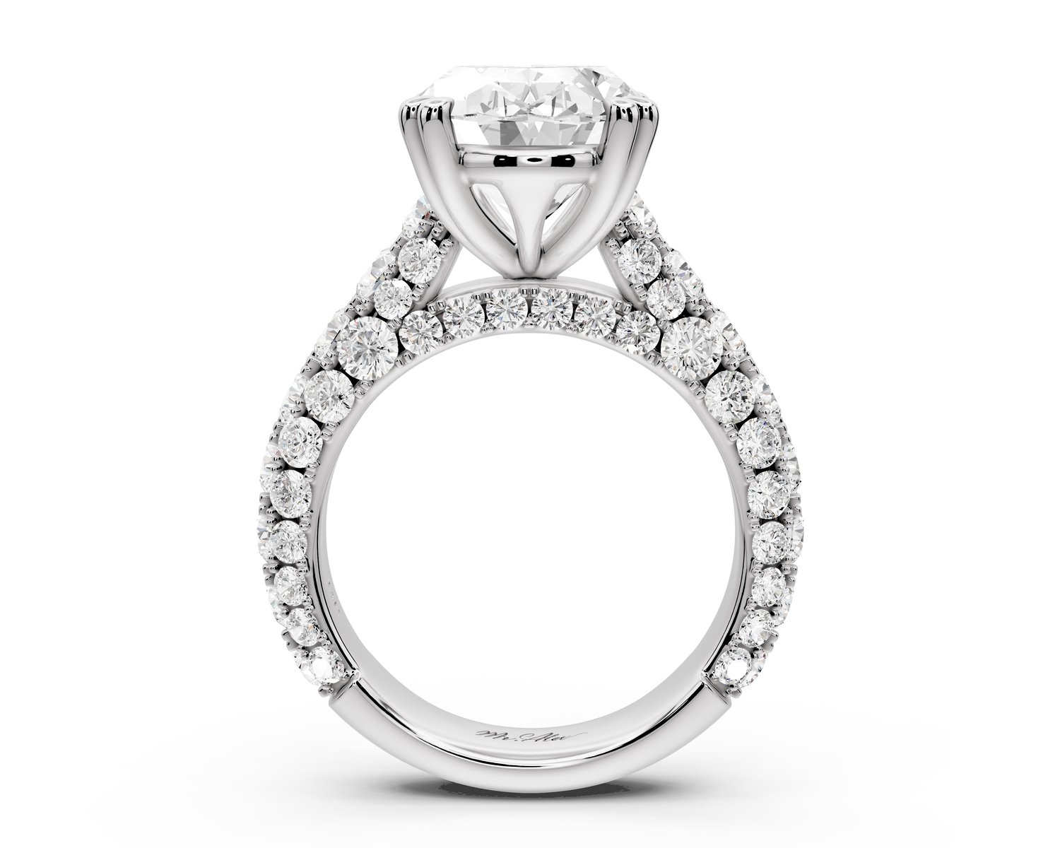 Clarissa - 5ct 14k white gold oval Diamond double talon prongs with a diamond bridge rollover pave cathedral engagment ring