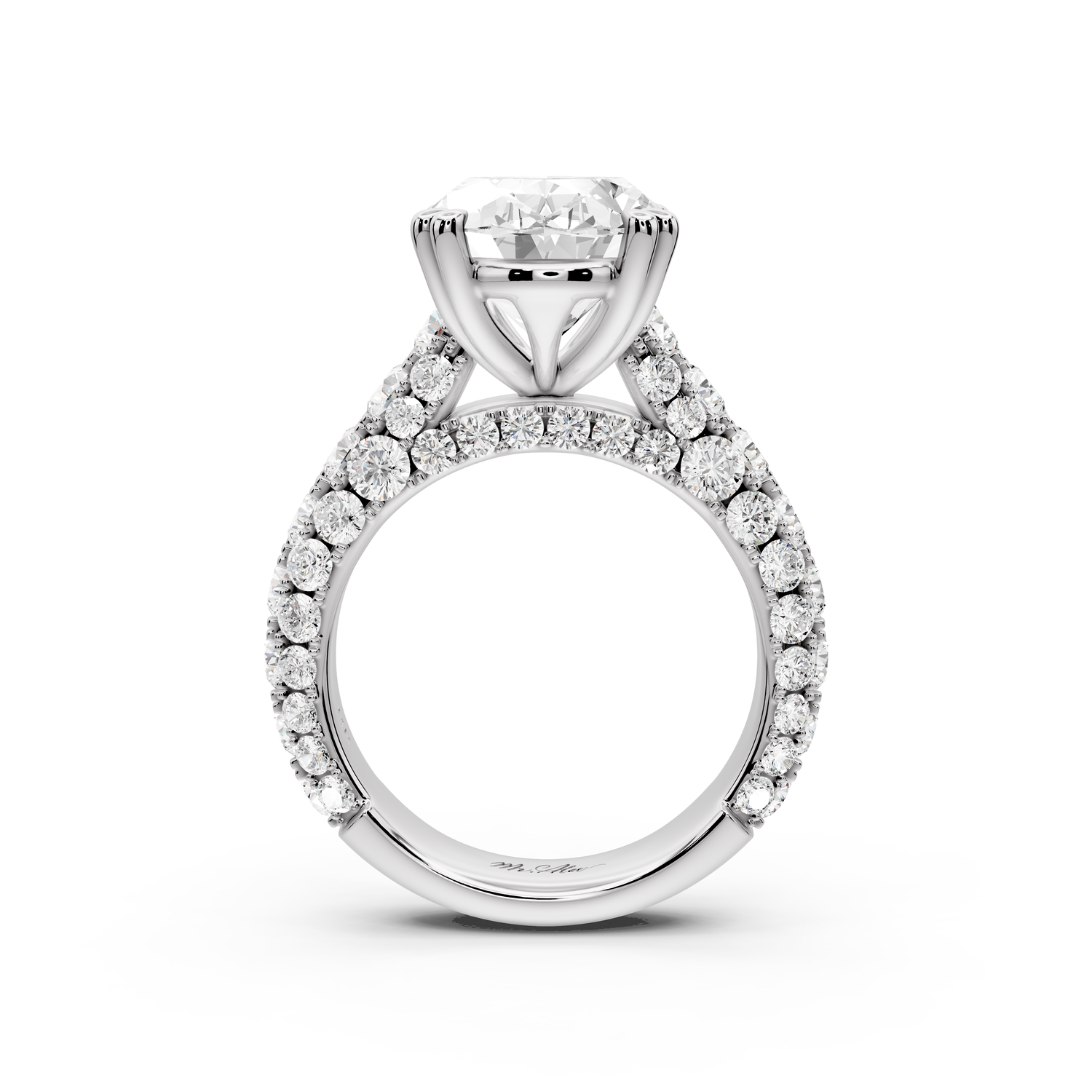 Clarissa - 5ct 14k white gold oval Diamond double talon prongs with a diamond bridge rollover pave cathedral engagment ring