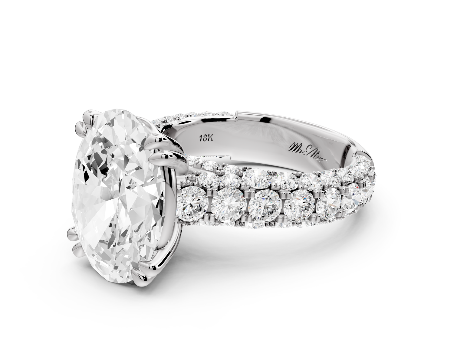 Clarissa - 5ct 14k white gold oval Diamond double talon prongs with a diamond bridge rollover pave cathedral engagment ring