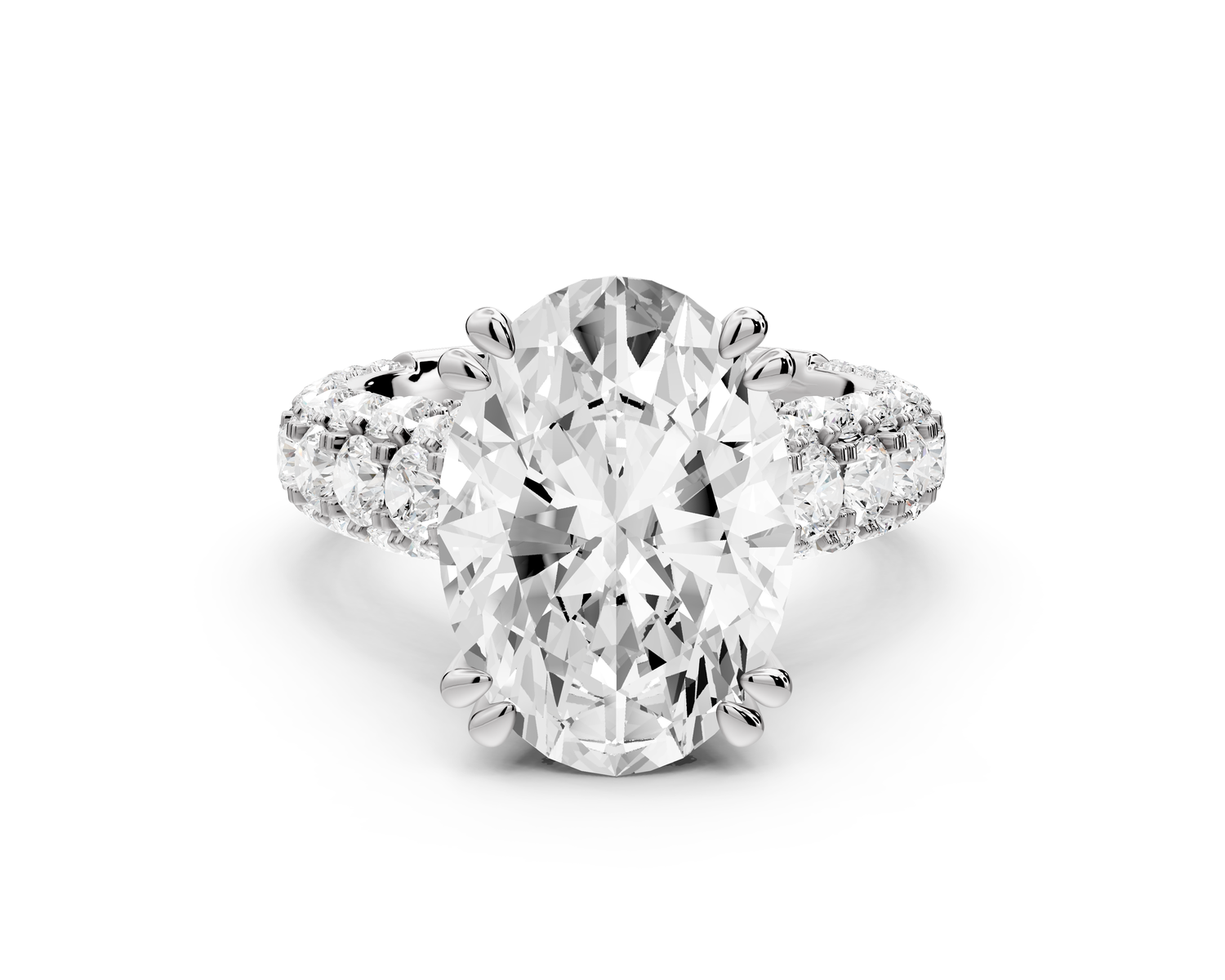 Clarissa - 5ct 14k white gold oval Diamond double talon prongs with a diamond bridge rollover pave cathedral engagment ring