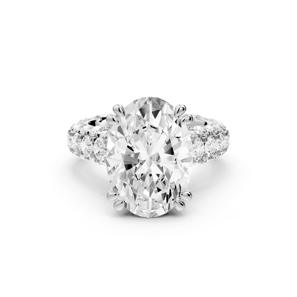 Clarissa - 5ct 14k white gold oval Diamond double talon prongs with a diamond bridge rollover pave cathedral engagment ring