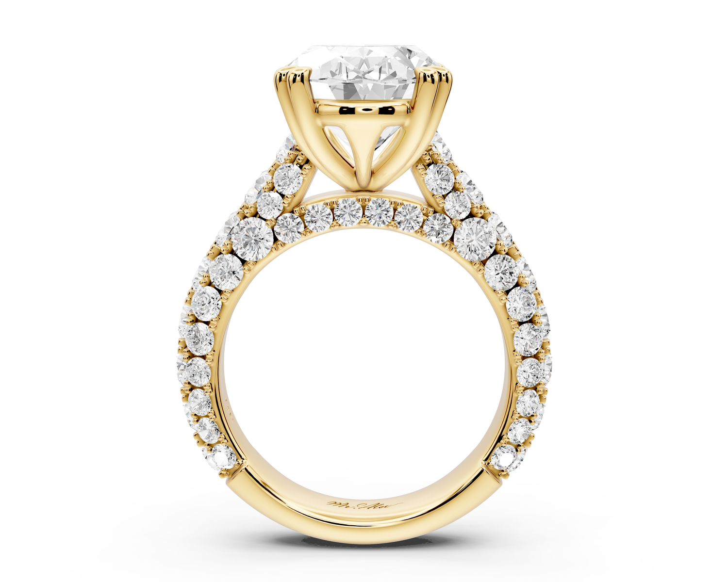 Clarissa - 5ct 14k yellow gold oval Diamond double talon prongs with a diamond bridge rollover pave cathedral engagment ring