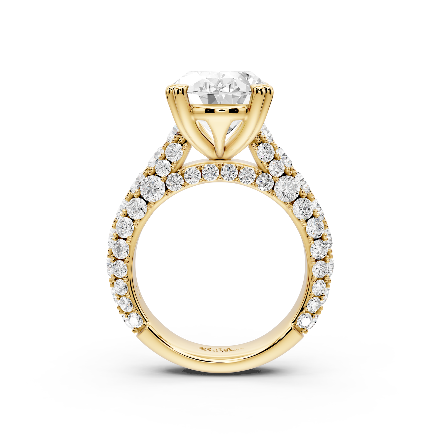 Clarissa - 5ct 14k yellow gold oval Diamond double talon prongs with a diamond bridge rollover pave cathedral engagment ring