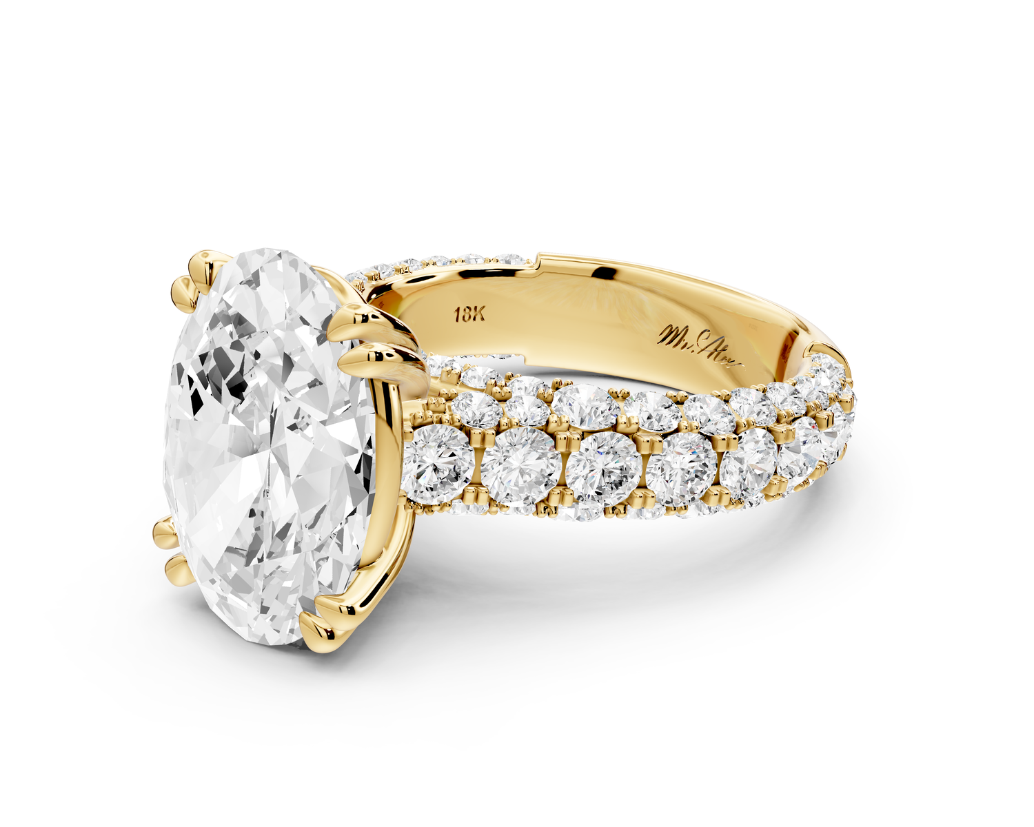 Clarissa - 5ct 14k yellow gold oval Diamond double talon prongs with a diamond bridge rollover pave cathedral engagment ring