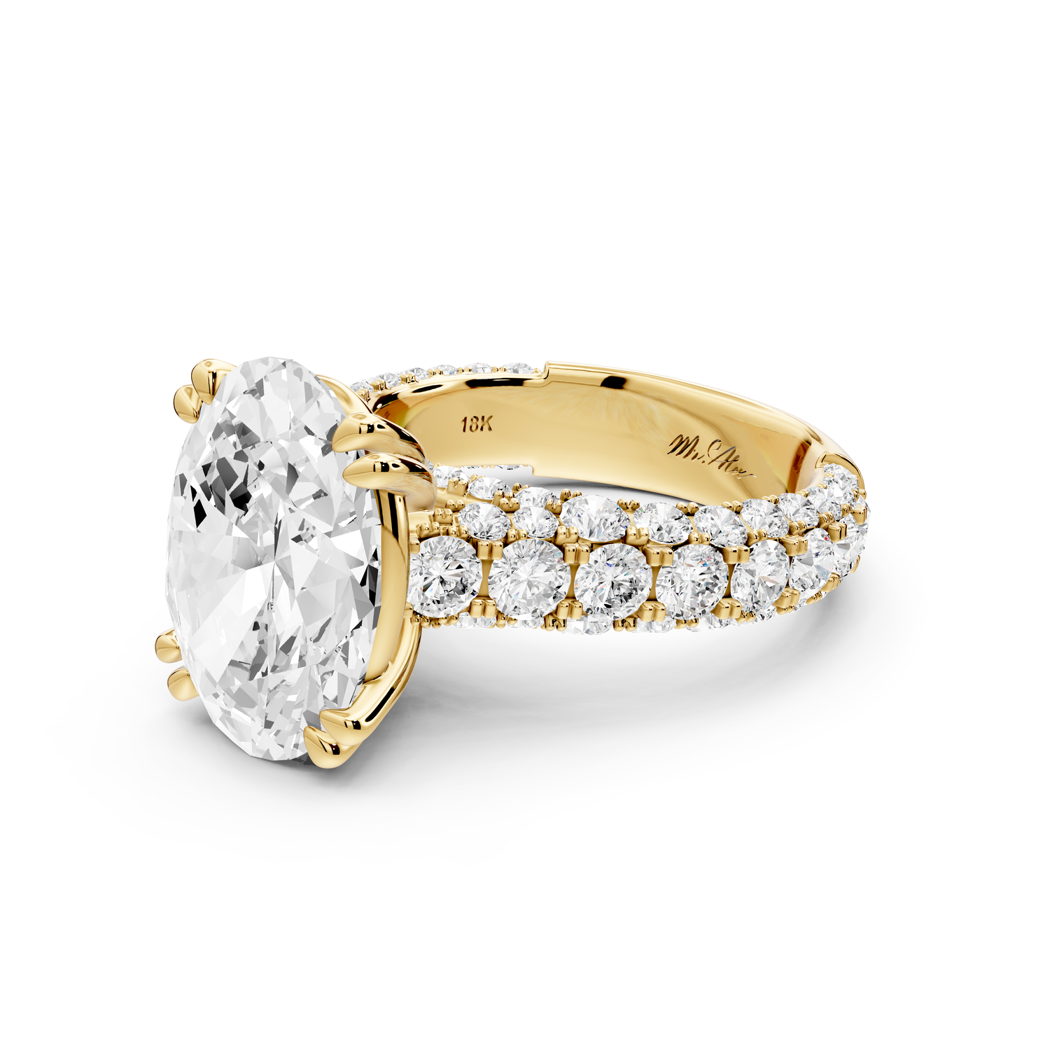 Clarissa - 5ct 14k yellow gold oval Diamond double talon prongs with a diamond bridge rollover pave cathedral engagment ring