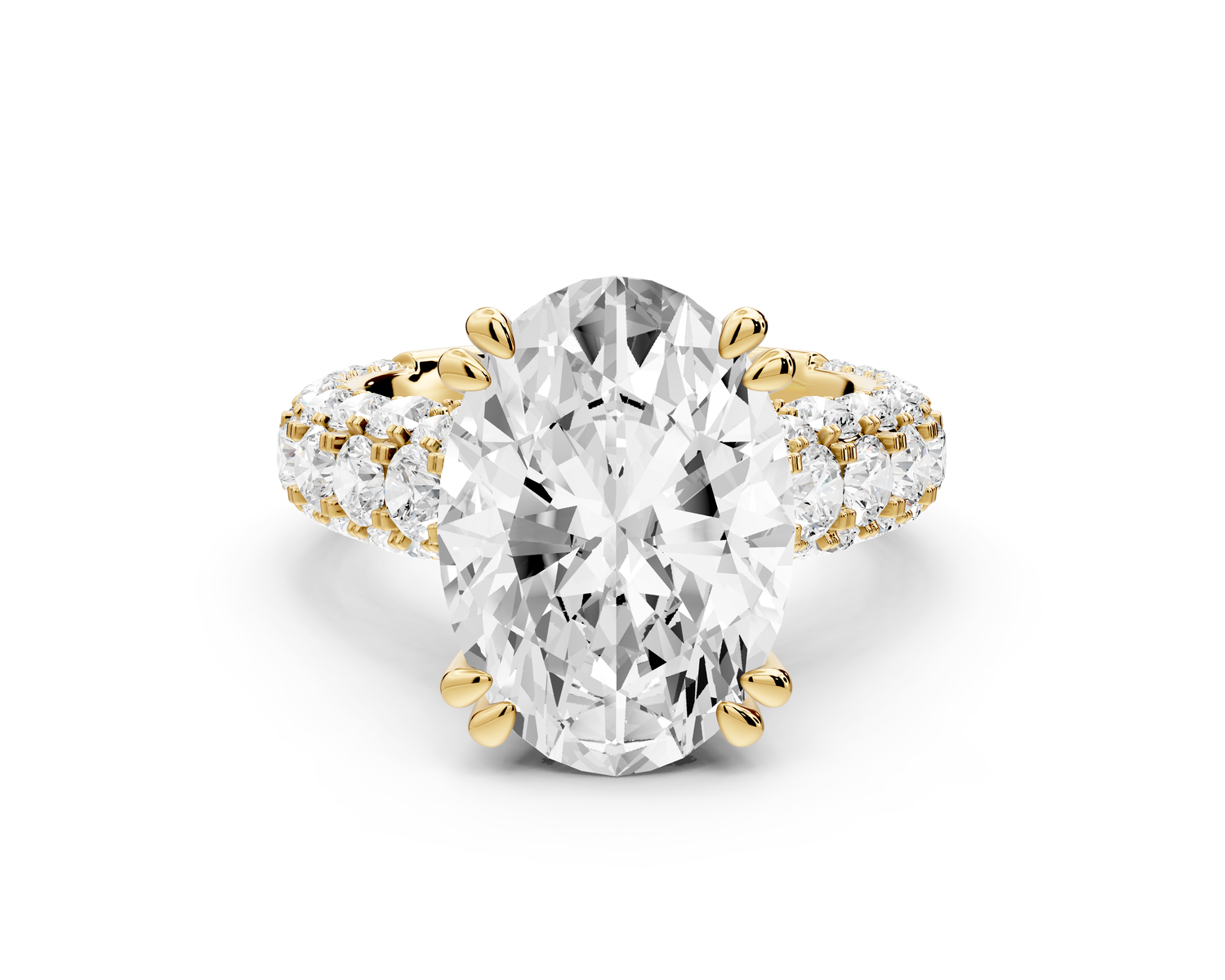 Clarissa - 5ct 14k yellow gold oval Diamond double talon prongs with a diamond bridge rollover pave cathedral engagment ring