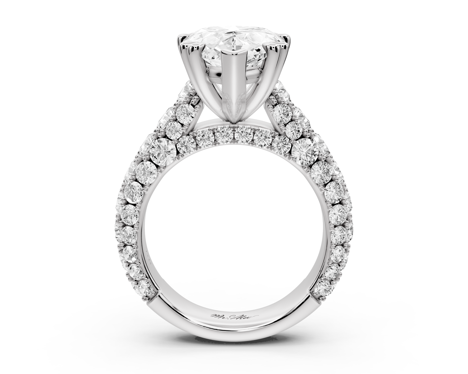 Clarissa - 5ct 14k white gold pear Diamond double talon prongs with a diamond bridge rollover pave cathedral engagment ring