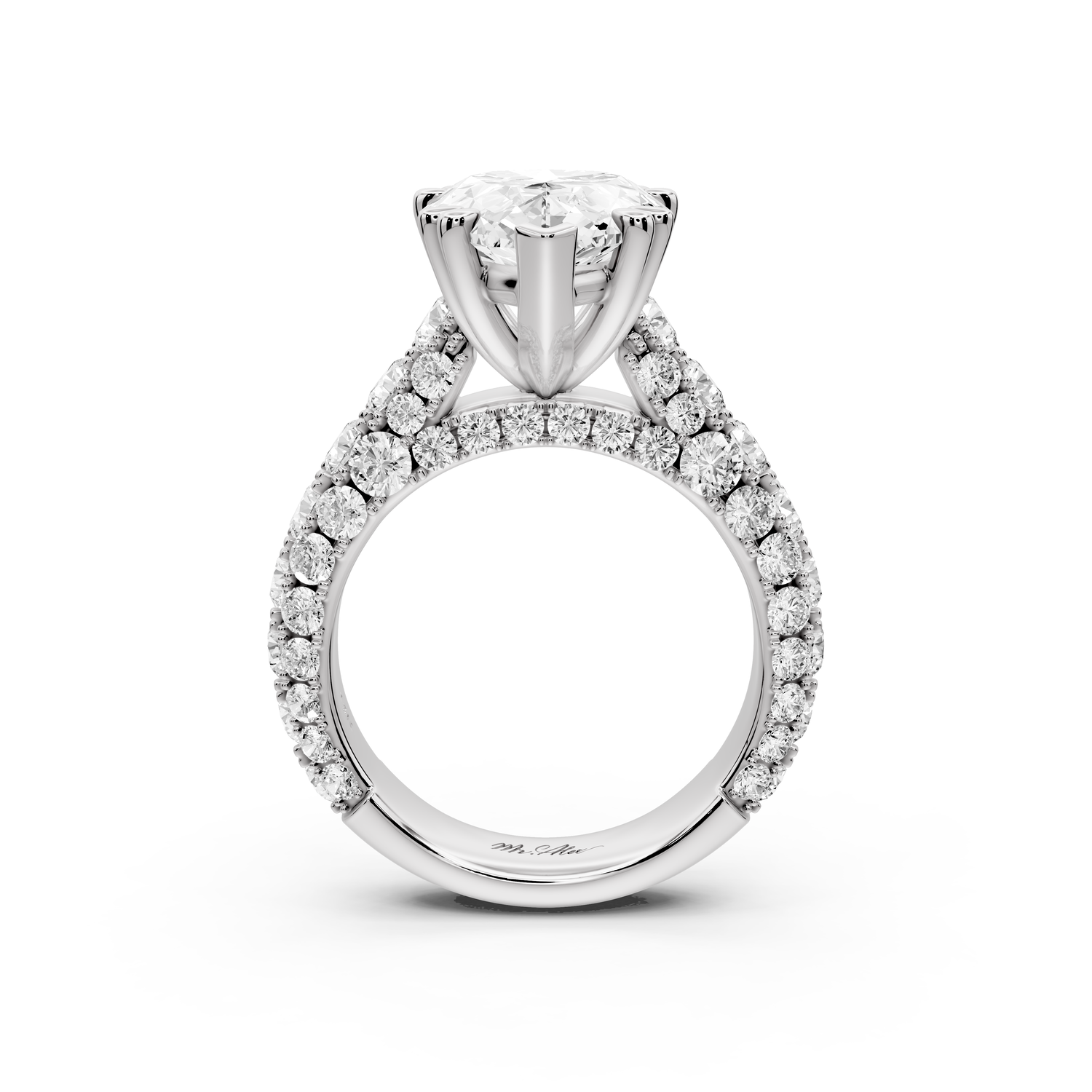 Clarissa - 5ct 14k white gold pear Diamond double talon prongs with a diamond bridge rollover pave cathedral engagment ring