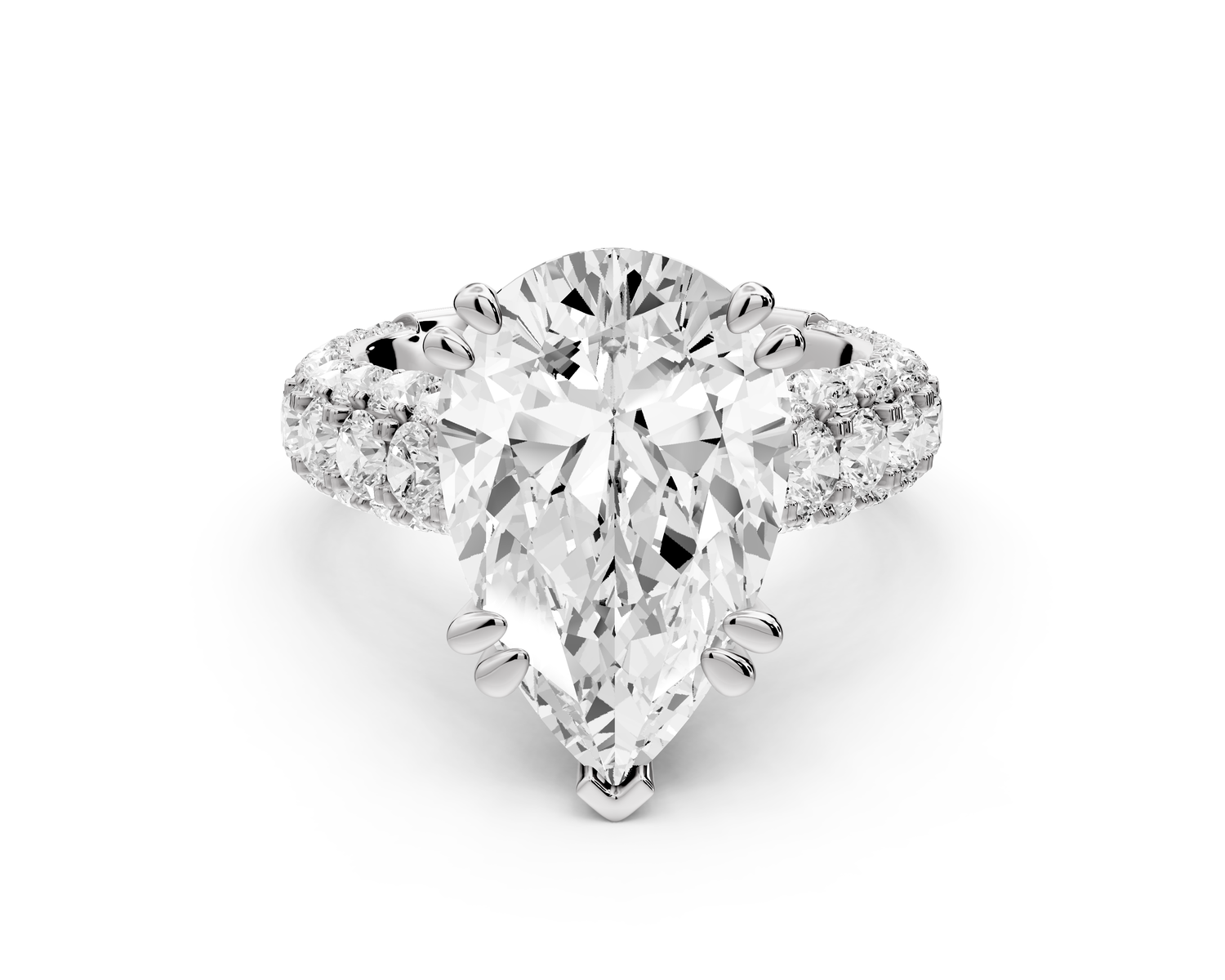 Clarissa - 5ct 14k white gold pear Diamond double talon prongs with a diamond bridge rollover pave cathedral engagment ring