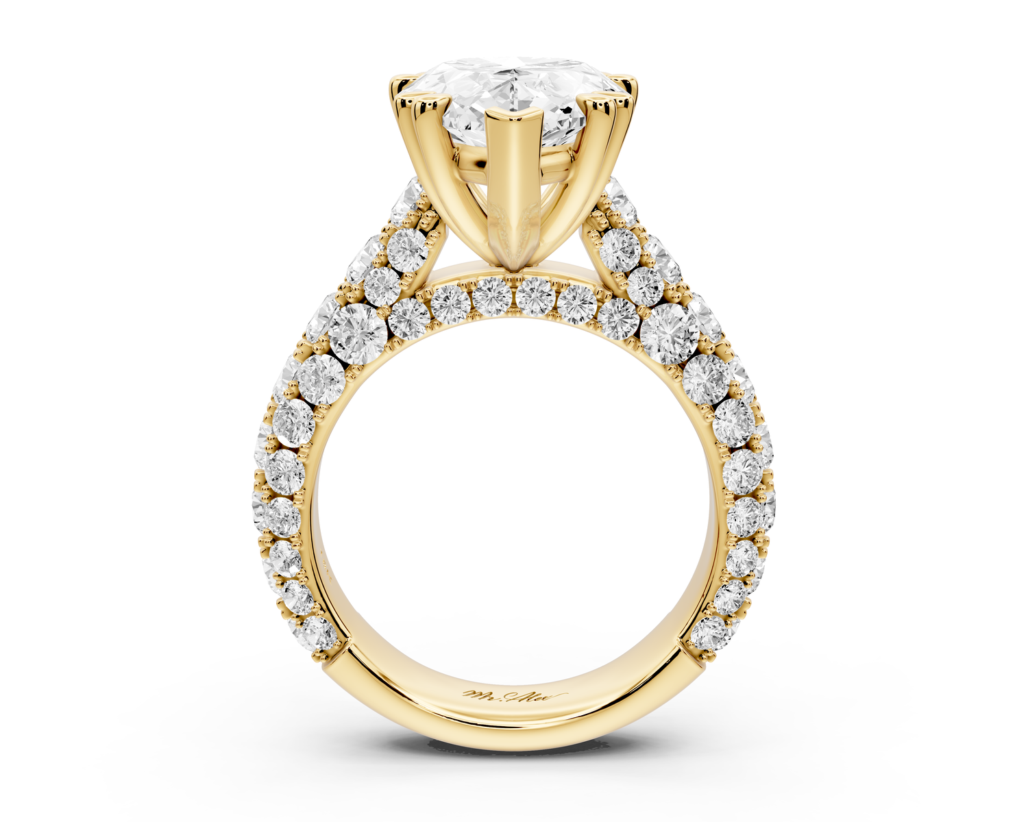 Clarissa - 5ct 14k yellow gold pear Diamond double talon prongs with a diamond bridge rollover pave cathedral engagment ring