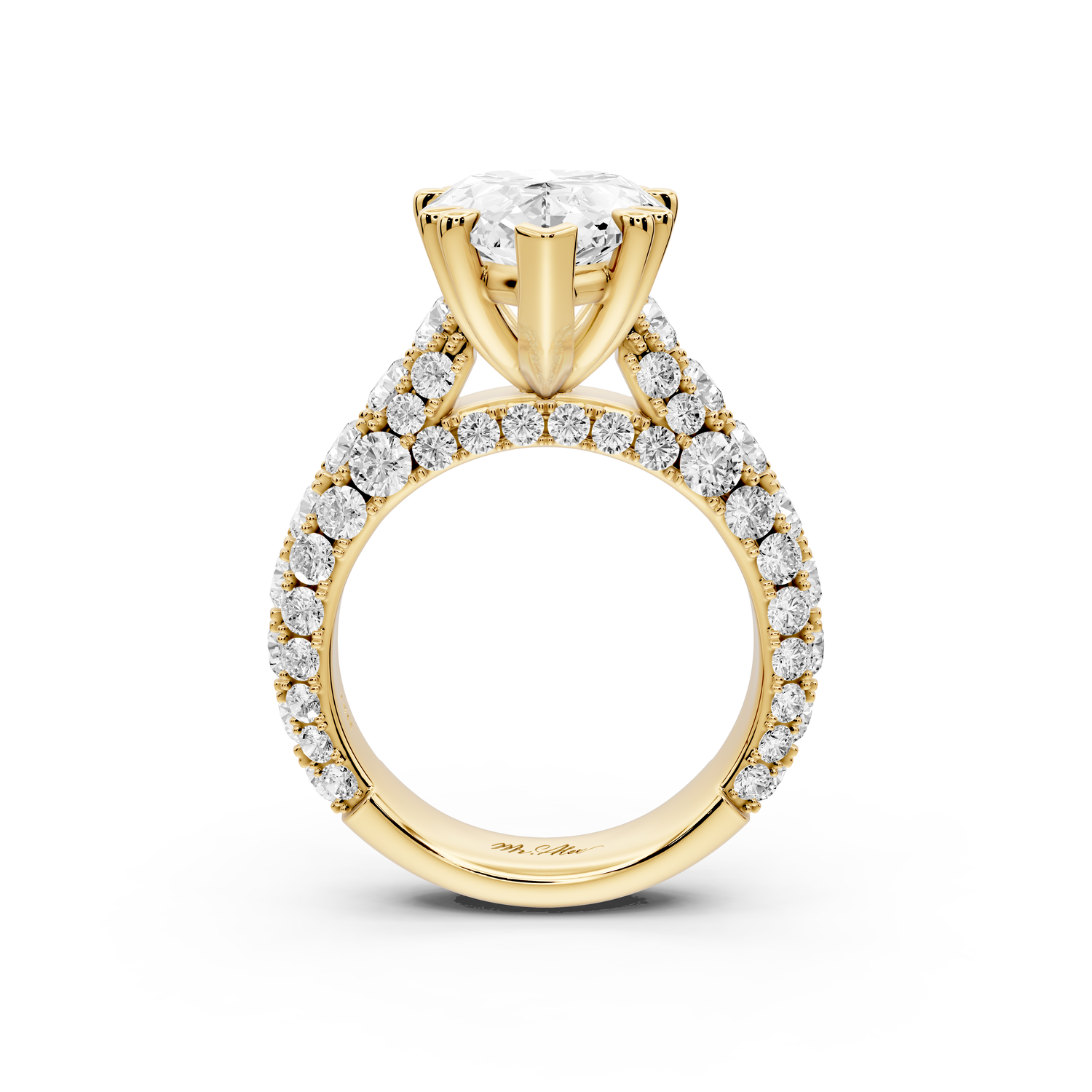 Clarissa - 5ct 14k yellow gold pear Diamond double talon prongs with a diamond bridge rollover pave cathedral engagment ring