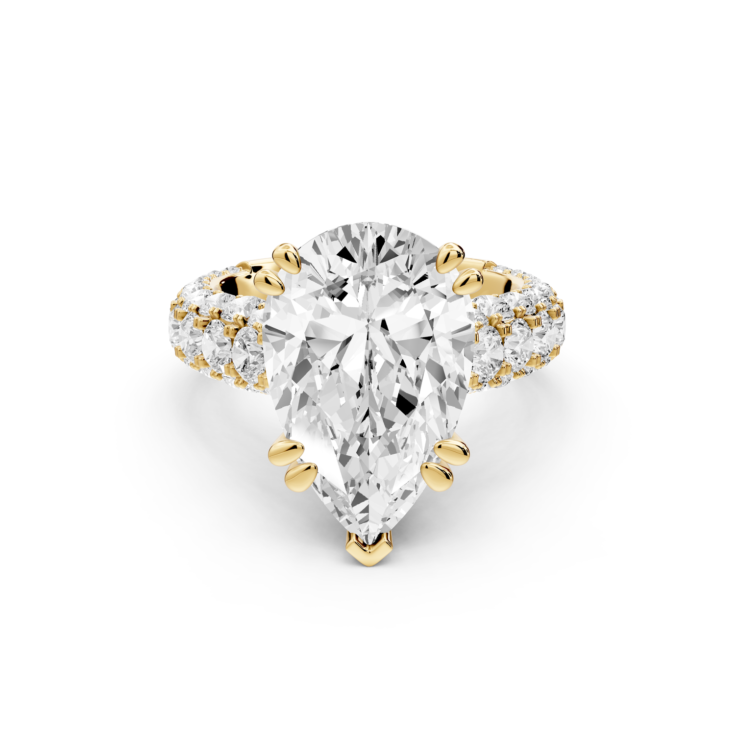 Clarissa - 5ct 14k yellow gold pear Diamond double talon prongs with a diamond bridge rollover pave cathedral engagment ring