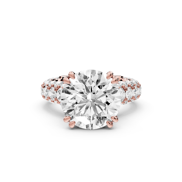 Clarissa - 5ct 14k rose gold round Diamond double talon prongs with a diamond bridge rollover pave cathedral engagment ring