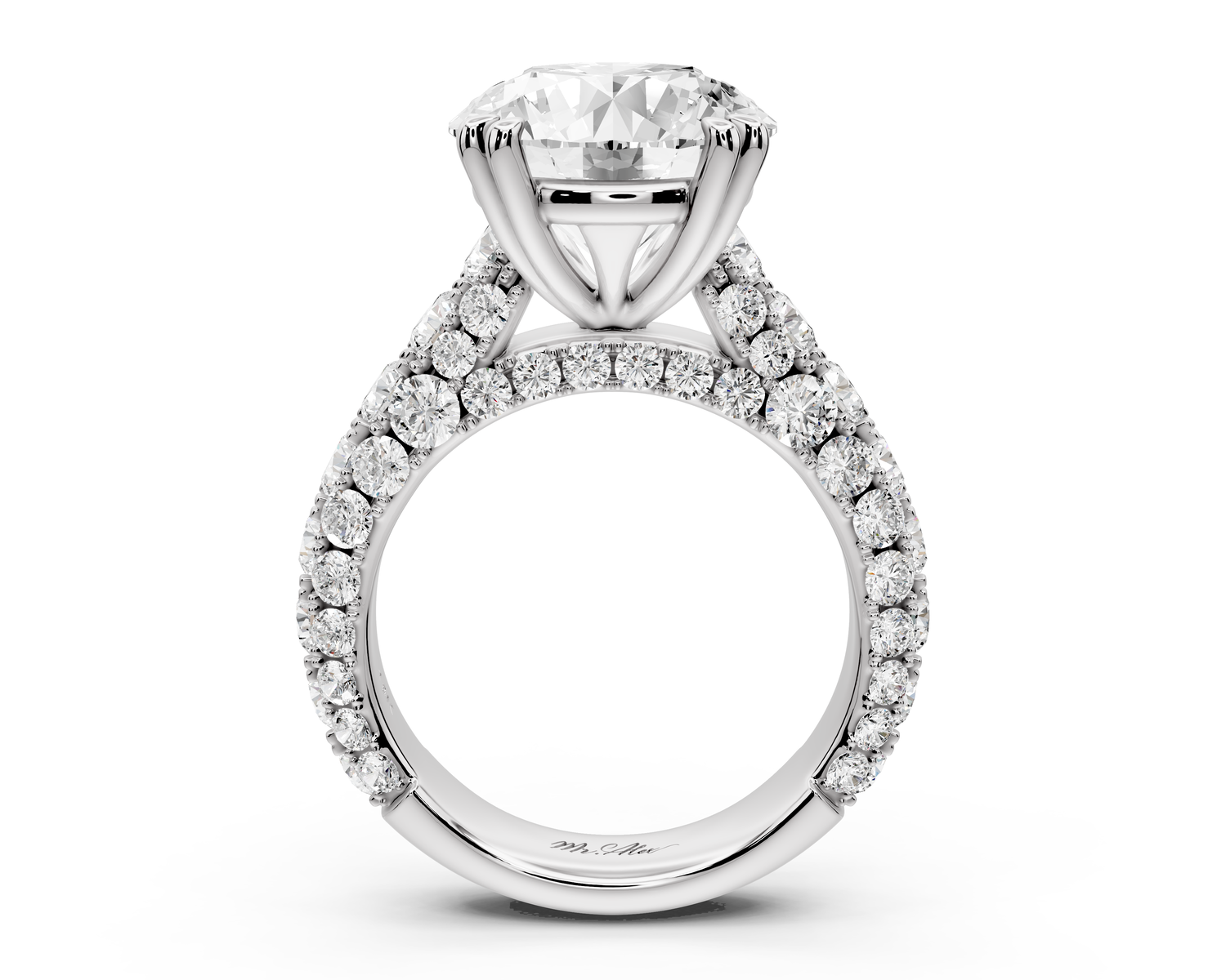 Clarissa - 5ct 18k white gold round Diamond double talon prongs with a diamond bridge rollover pave cathedral engagment ring