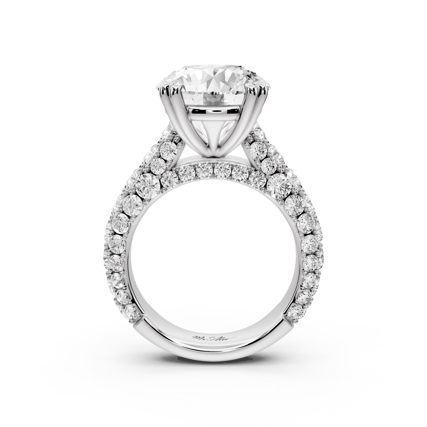 Clarissa - 5ct 18k white gold round Diamond double talon prongs with a diamond bridge rollover pave cathedral engagment ring