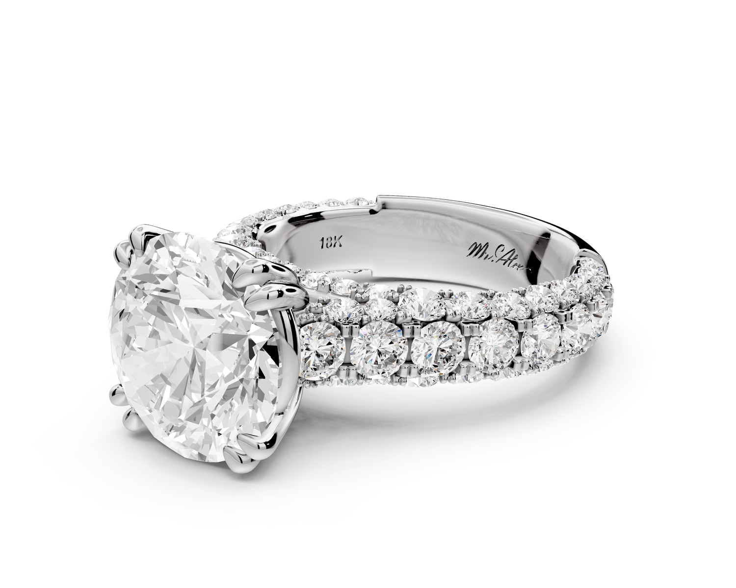Clarissa - 5ct 14k white gold round Diamond double talon prongs with a diamond bridge rollover pave cathedral engagment ring